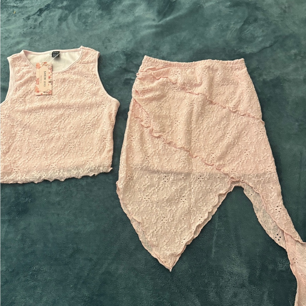 SHEIN Light Pink Lace Top & Matching Skirt